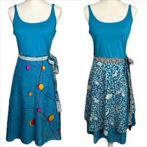 Earthbound Silk Wrap Skirt Set Top Reversible‎ Animal Geometric Print Novelty